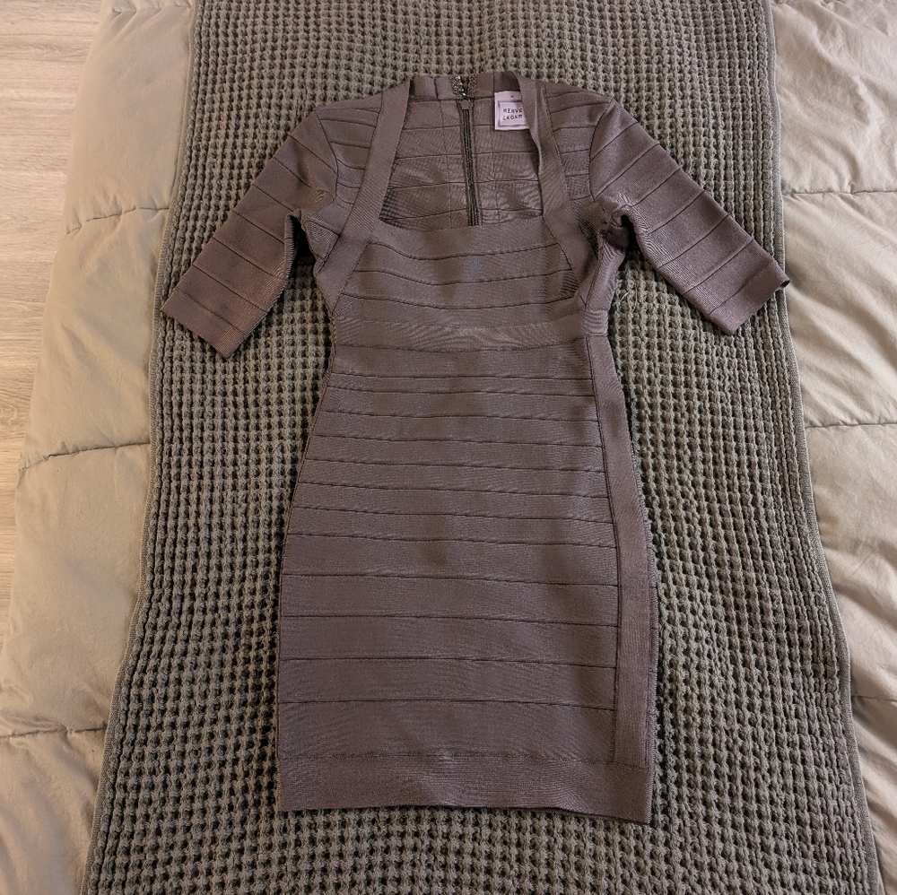 SOLD Herve Leger Grey Madina Mini Dress Size Medium